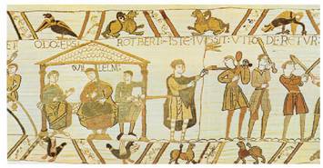 Gillen konkistatzailea irudikatzen duen XI. mendearen azkenaldeko Bayeuxeko tapizaren xehetasun bat.<br><br>